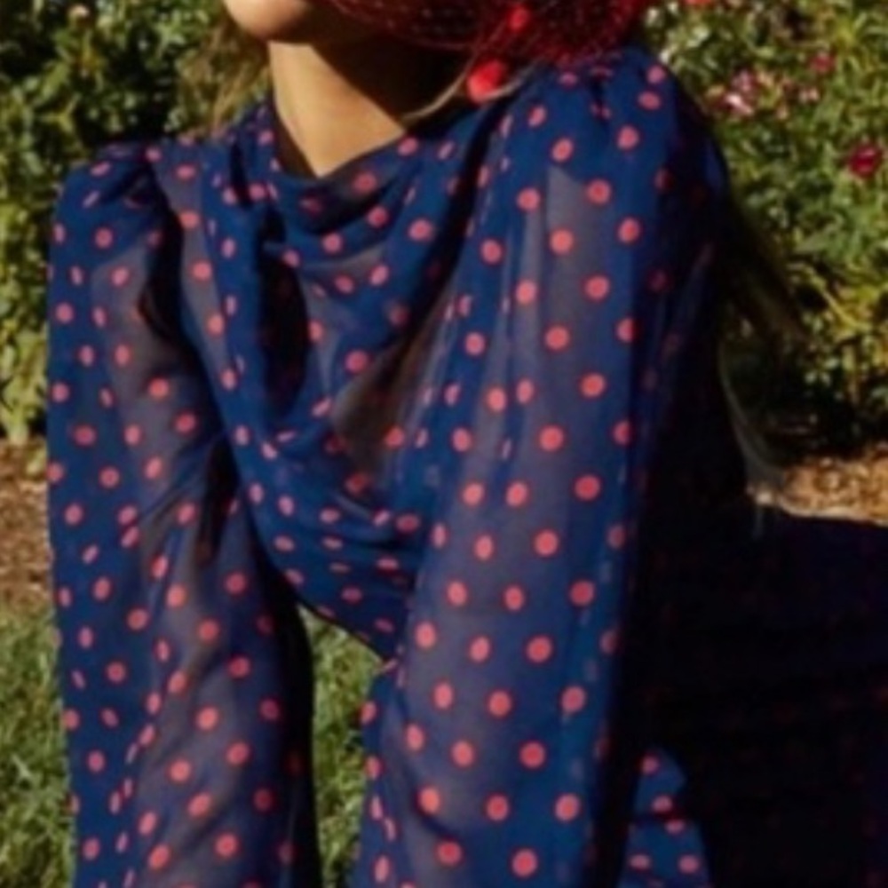 For Love And Lemons Navy Blue Dress with Red Polka Dots - Picture 3 of 9